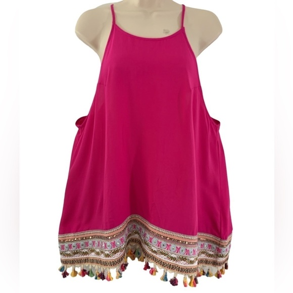 NWT Entro Giddy Up Glamour Hot Pink Fringe Boho Halter Top - Picture 2 of 13